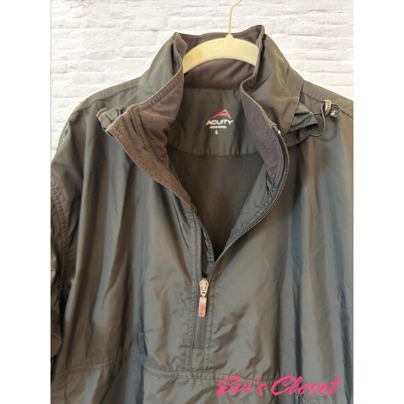 Acuity Mens Black Pullover Windbreaker Golf Rain Jacket 1/4 zip Hidden Hood Sz M - Picture 4 of 15